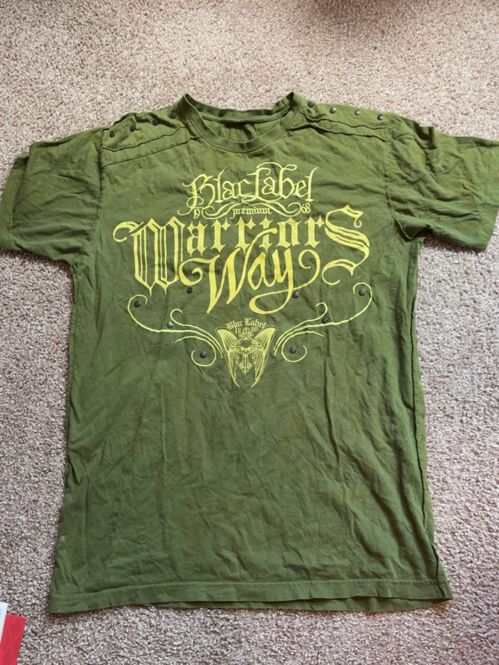 Black Label Olive Green Men's Graphic Tee with Yellow Print